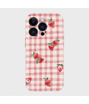 Pink plaid strawberry trendy mobile phone case iPhone mobile phone case non-slip and anti-fall mobile phone case