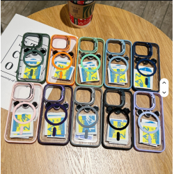 Wholesale Transparent Magnetic Phone Case With Stand with Lens Film Cell Phone TPU PC Case for Apple iPhone 16 ProMax