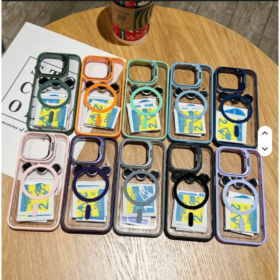 Wholesale Transparent Magnetic Phone Case With Stand with Lens Film Cell Phone TPU PC Case for Apple iPhone 16 ProMax