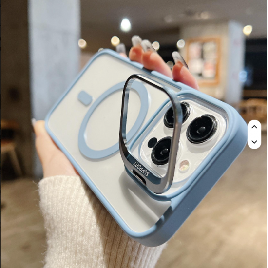 Wholesale Transparent Magnetic Phone Case With Stand with Lens Film Cell Phone TPU PC Case for Apple iPhone 16 ProMax