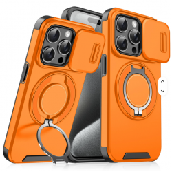 Kickstand TPU PC Shockproof Car Mount Phone Case for iPhone 15  Pro Plus Features Sliding Camera Lens Protection Ring