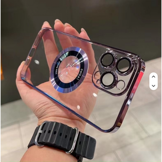 Luxury Electroplated Transparent PC Back Cover Magnetic Cell Phone Case for iPhone 13  Pro Max With Lens Film Protection