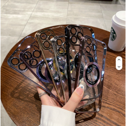 Luxury Electroplated Transparent PC Back Cover Magnetic Cell Phone Case for iPhone 13  Pro Max With Lens Film Protection