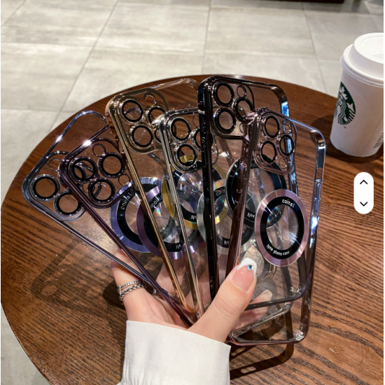 Luxury Electroplated Transparent PC Back Cover Magnetic Cell Phone Case for iPhone 13  Pro Max With Lens Film Protection