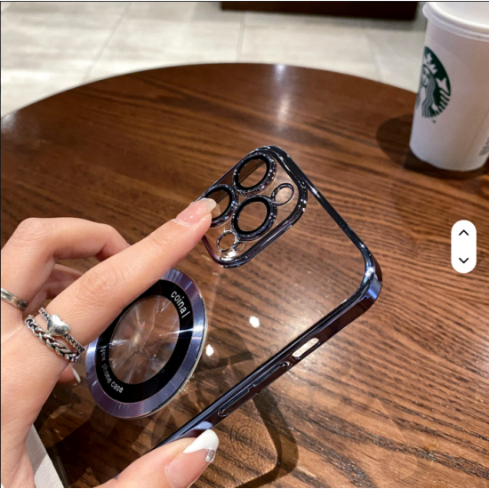Luxury Electroplated Transparent PC Back Cover Magnetic Cell Phone Case for iPhone 13  Pro Max With Lens Film Protection