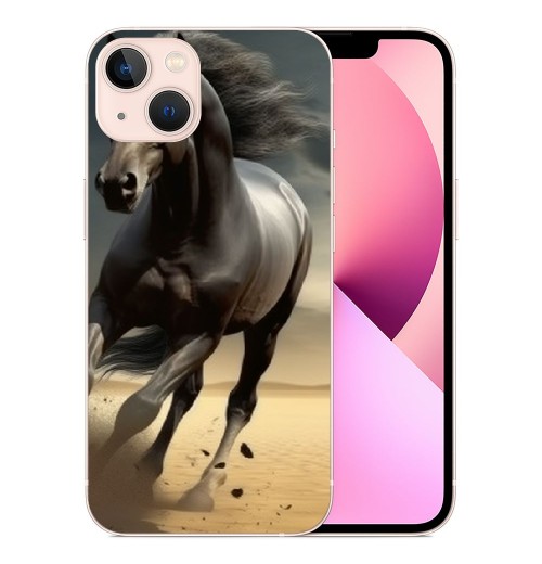 Compatible for iPhone 14 Case, Black Horse Cool Animal Horse iPhone Case Drop Protection Slim Shockproof TPU Case Gift for Men Women